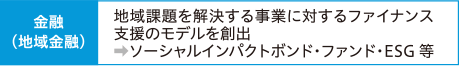 地域課題を解決する事業に対するファイナンス支援のモデルを創出→ソーシャルインパクトボンド・ファンド・ESG等